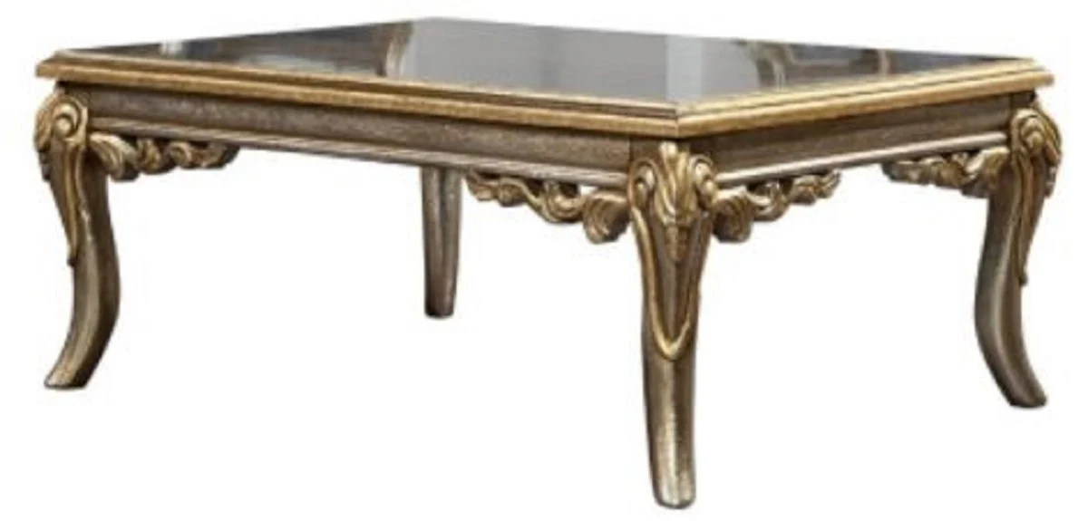 Luxus Barock Couchtisch Silber / Gold - Handgefertigter Massivholz Wohnzimmertisch im Barockstil - Barock Wohnzimmer Möbel - Edel & Prunkvoll