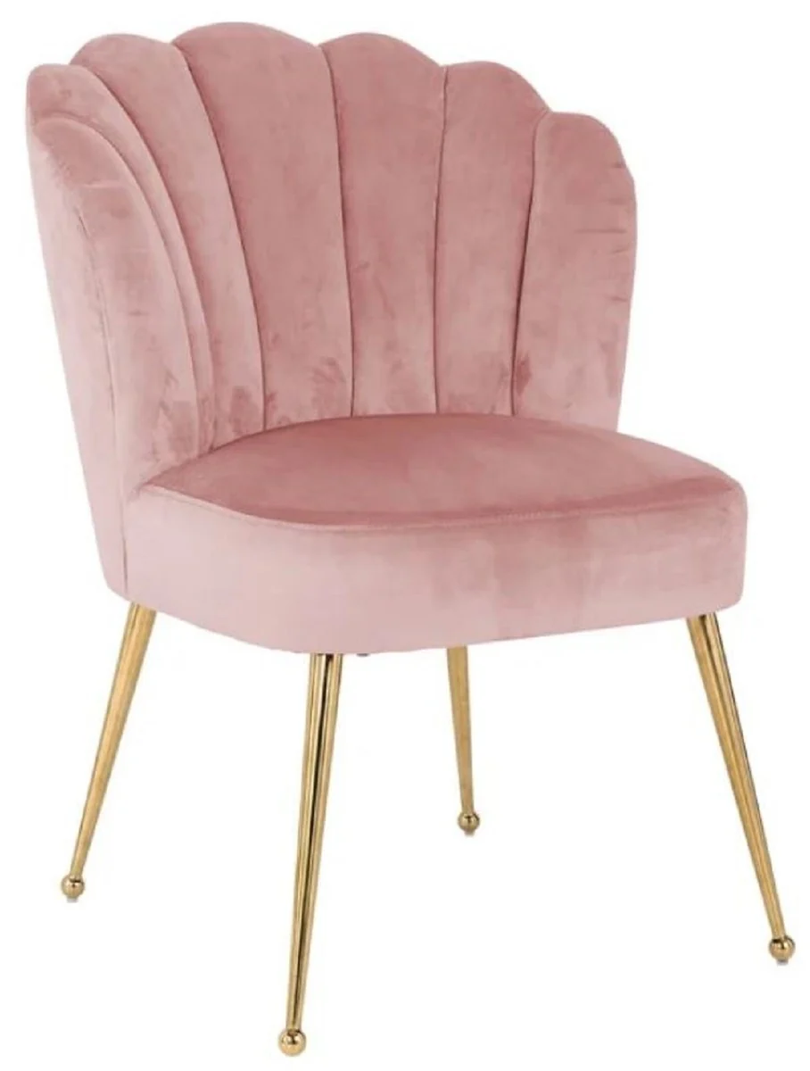 Luxus Samt Esszimmer Stuhl Rosa / Gold 66 x 64 x H. 86 cm - Küchenstuhl mit Samtsoff - Esszimmer Möbel - Küchen Möbel - Luxus Möbel