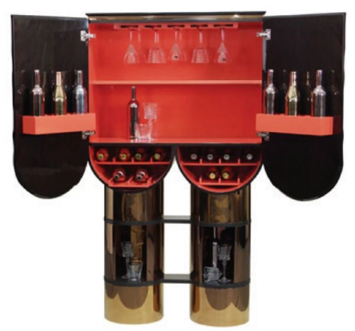 Luxus Designer Barschrank Schwarz / Rosegold / Rot 170 x 44 x H. 98 cm - Weinschrank mit 2 Türen - Wohnzimmer Möbel - Bar Möbel - Hotel Möbel - Luxus Kollektion