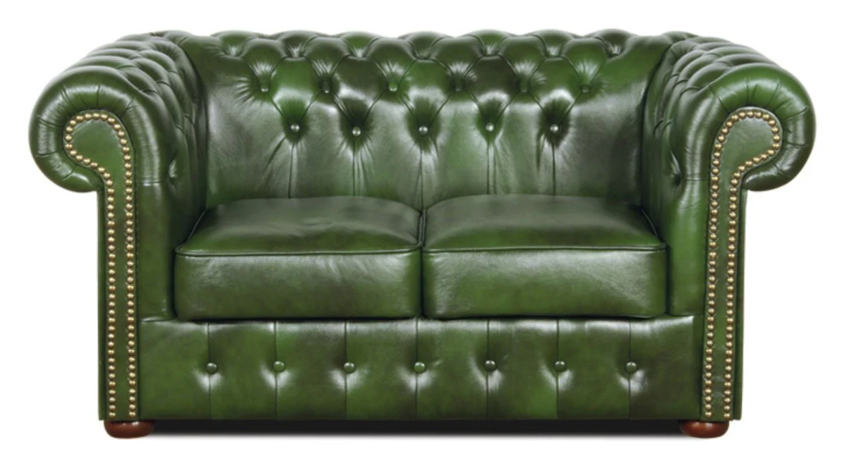 Chesterfield Echtleder 2er Sofa Grün 160 x 90 x H. 78 cm - Luxus Kollektion