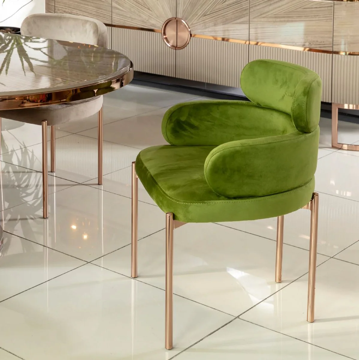 Luxus Esszimmer Set Grau / Grün / Kupfer