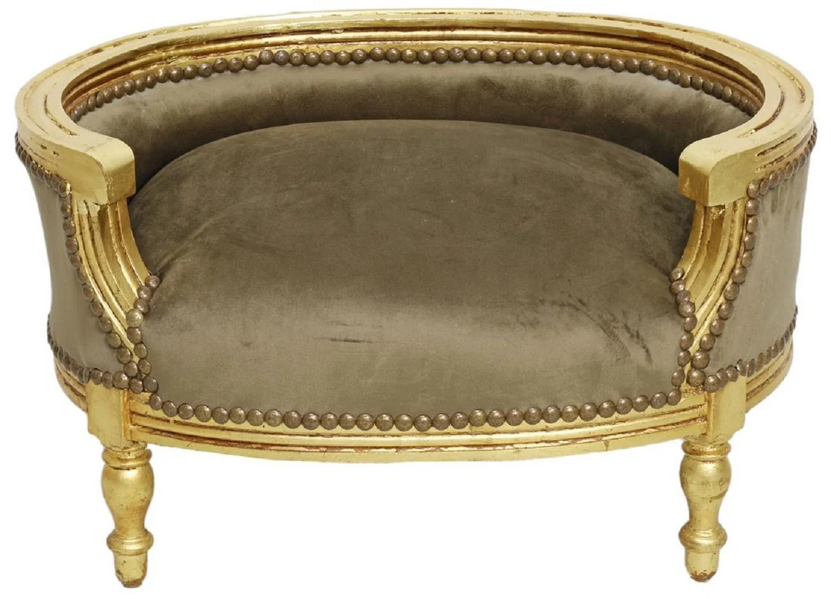 Barock Hundebett & Katzenbett Taupe / Antik Gold - Handgefertigtes Hunde & Katzen Sofa im Barockstil - Barock Hunde & Katzen Möbel - Barock Tiermöbel