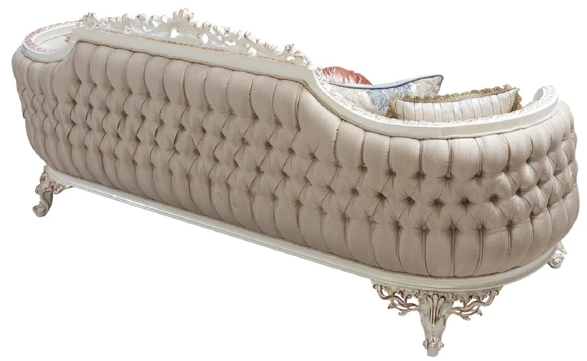 Luxus Barock Sofa Mehrfarbig / Creamweiß / Kupfer - Barockstil Wohnzimmer Sofa mit elegantem Muster - Luxus Wohnzimmer Möbel im Barockstil - Barock Einrichtung - Barock Möbel