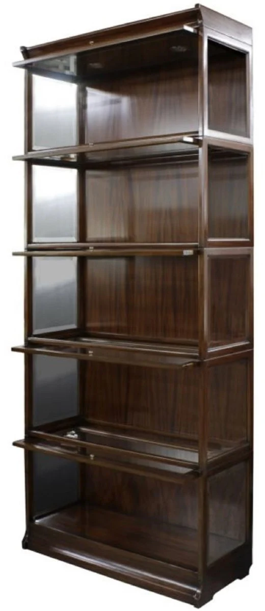 Luxus Mahagoni Bücherschrank mit 5 Glastüren und LED Beleuchtung Dunkelbraun 90 x 39 x H. 223 cm - Luxus Büromöbel