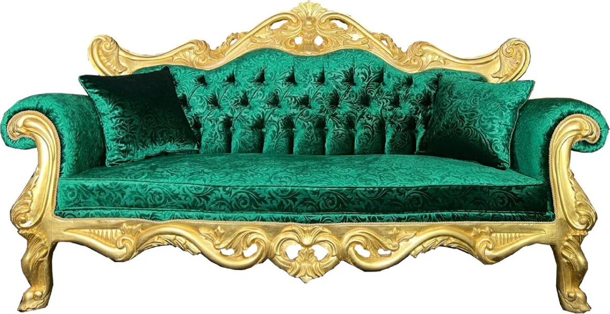Pompöös by Luxus Barock 3er Sofa Grün Bouquet Muster / Gold - Pompööses Barock Sofa designed by Harald Glööckler - Barock Wohnzimmer Möbel
