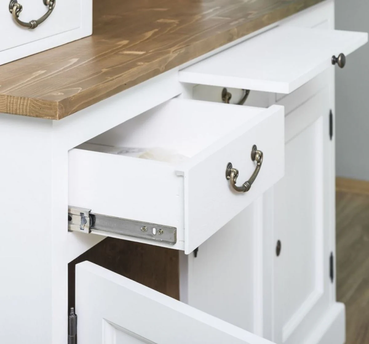 Landhausstil Küchenschrank Weiß / Braun 137 x 50 x H. 197 cm - 2 Teiliger Küchenschrank mit 5 Türen und 7 Schubladen - Landhausstil Küchenmöbel