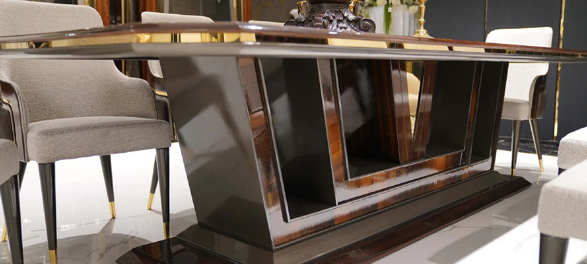 Luxus Esstisch Grau / Braun / Gold 350 x 112 x H. 70 cm - Rechteckiger Massivholz Küchentisch - Esszimmer Möbel - Luxus Möbel - Luxus Kollektion