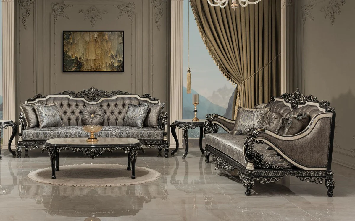 Luxus Barock Beistelltisch Weiß / Beige / Schwarz / Gold - Handgefertigter Massivholz Tisch im Barockstil - Luxus Wohnzimmer Möbel im Barockstil - Barock Möbel - Edel & Prunkvoll