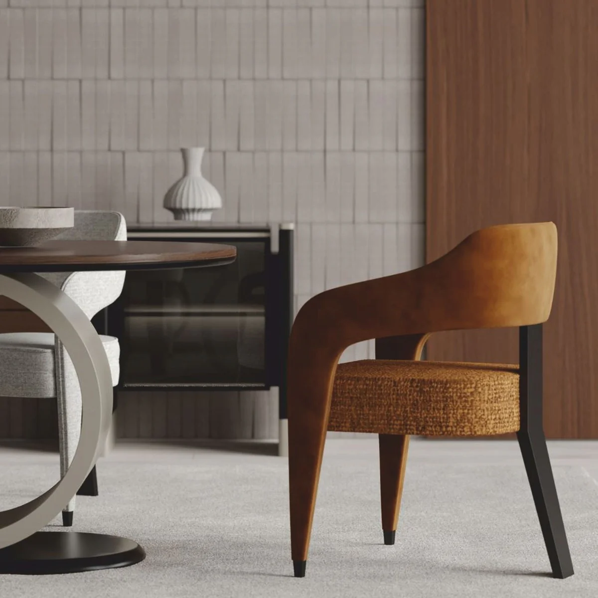 Luxus Esszimmer Set Braun / Grau - 1 Esstisch und 6 Stühle - Hotel & Esszimmer Möbel