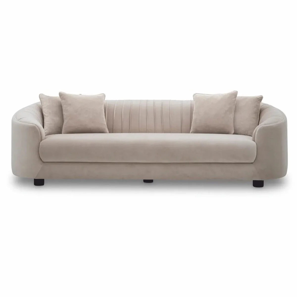 Luxus Samt Sofa Creme / Schwarz 241 cm - Wohnzimmer & Hotel Möbel