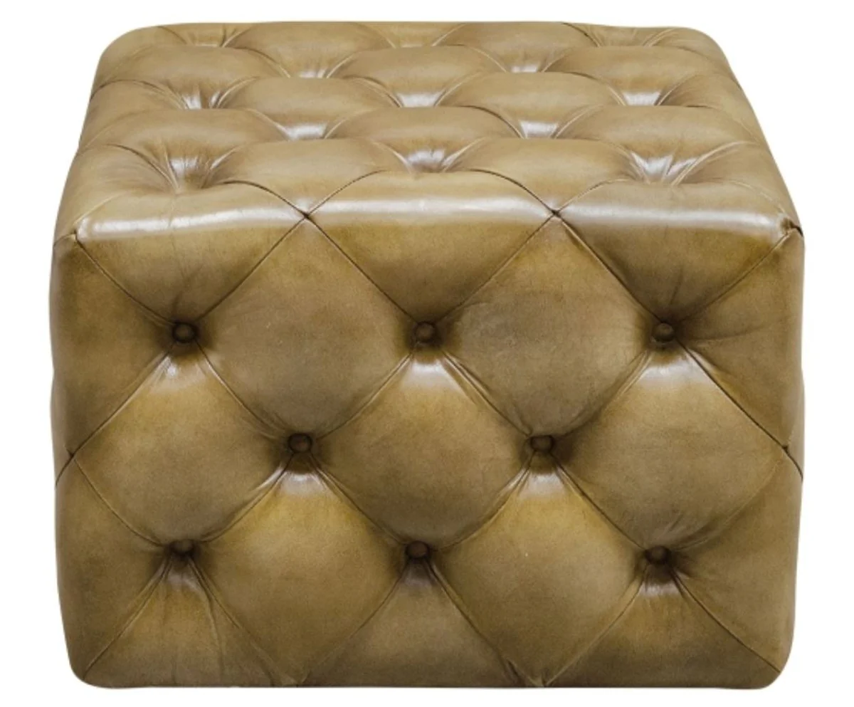 Luxus Echtleder Fußhocker Sandfarben 64 x 64 x H. 46 cm - Chesterfield Möbel