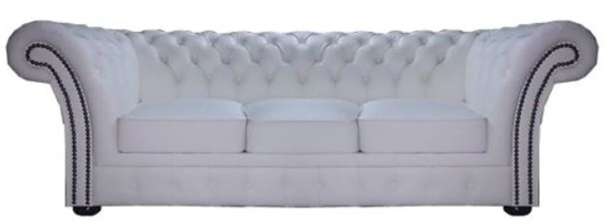 Chesterfield Echtleder 3er Sofa Weiß 210 x 90 x H. 80 cm - Luxus Kollektion