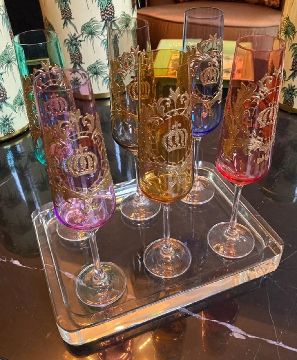 Pompöös by Luxus Champagnerglas Set Bunt Ø 6 x H. 25 cm - Champagnergläser mit 24 Karat Vergoldung - Pompööse Gläser designed by Harald Glööckler