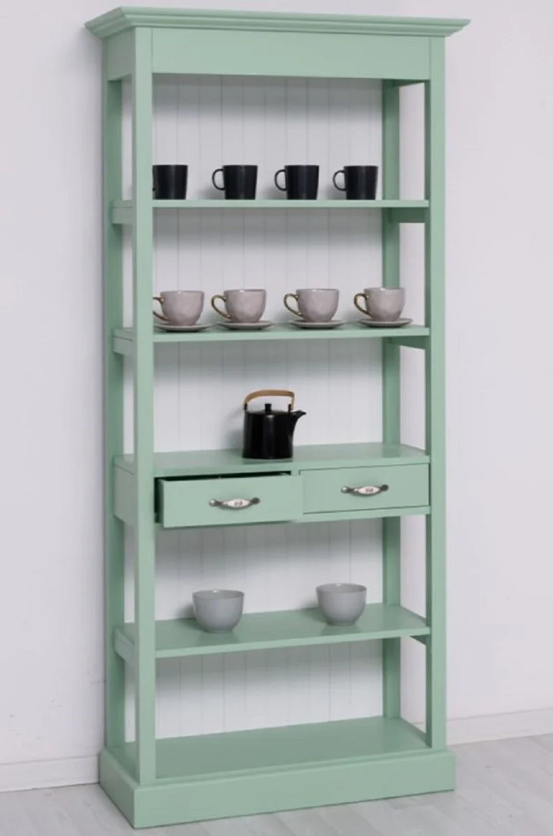 Landhausstil Schrank Mintgrün / Weiß 91 x 39 x H. 197 cm - Landhausstil Esszimmer Schrank - Massivholz Möbel - Landhausstil Shabby Chic Möbel