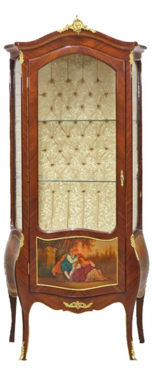 Barock Vitrine Model Mahagoni Braun / Gold H 190 cm, B 85 cm - Vitrinenschrank - Wohnzimmerschrank