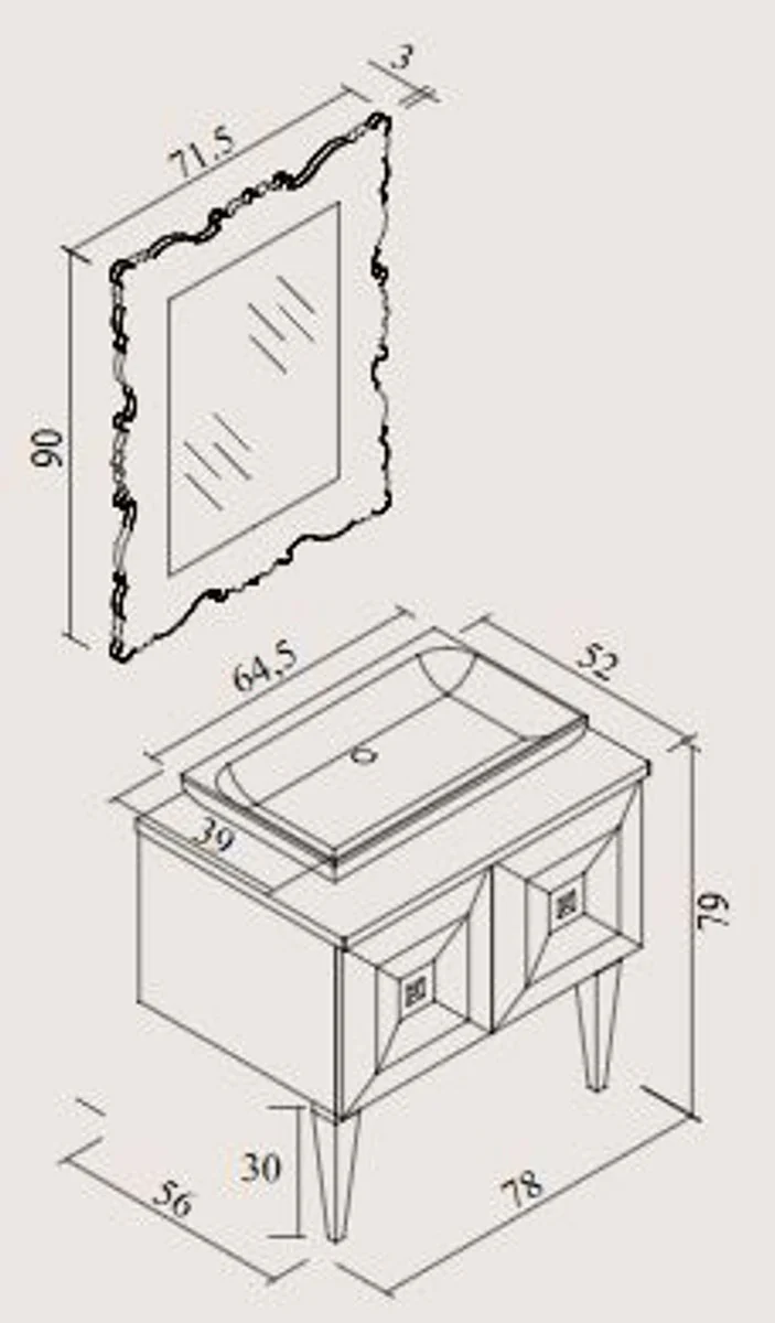 Luxus Barock Badezimmer Set Gold - Waschtisch mit Waschbecken und Wandspiegel - Barock Badezimmermöbel - Edel & Prunkvoll