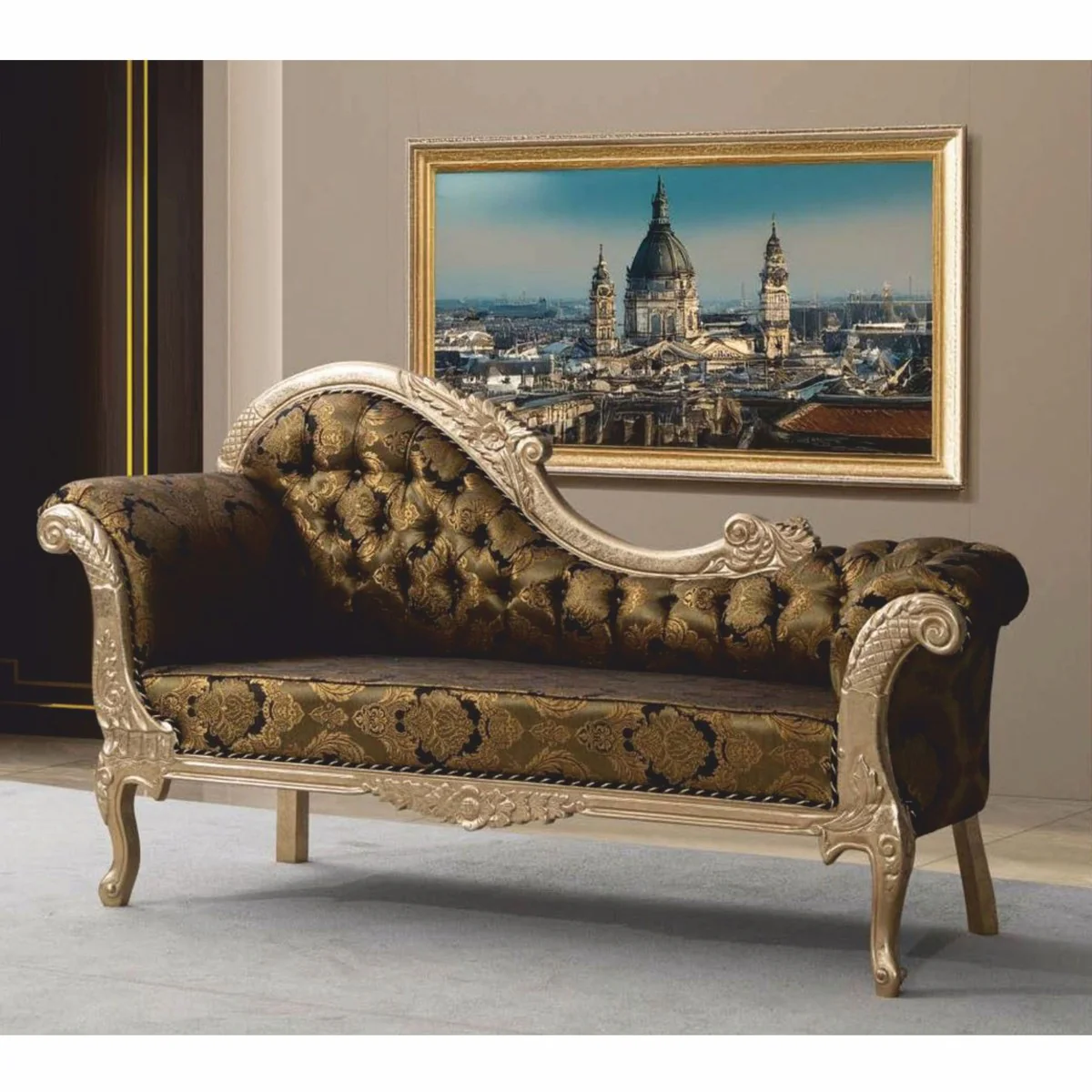 Luxus Barock Sofa Linke Seite Gold / Schwarz / Silber 210 cm - Barock Möbel