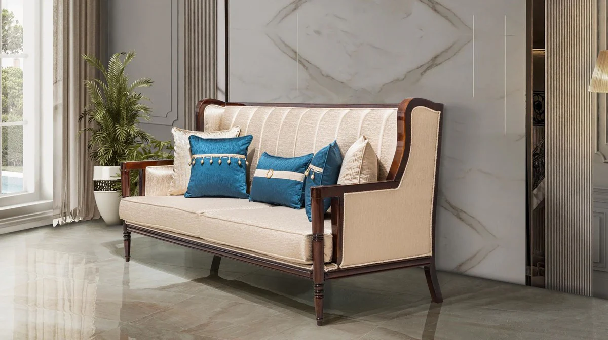 Luxus Barock Sofa Beige / Dunkelbraun 230 cm