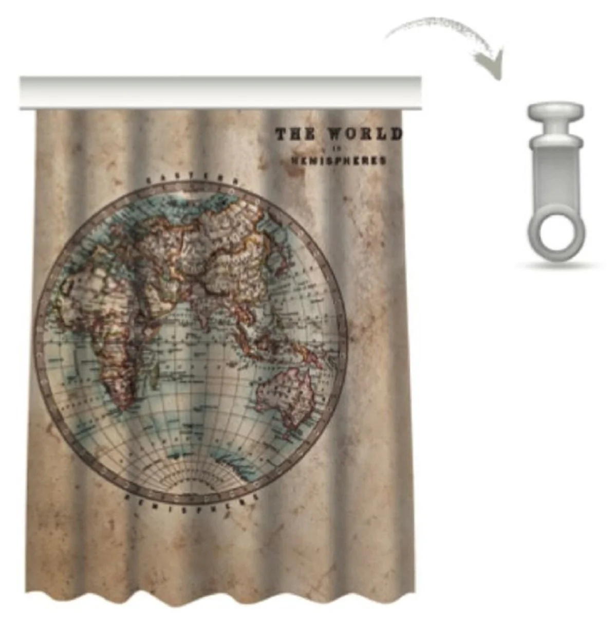 Luxus Vorhang Set Weltkugel Beige / Mehrfarbig 250 x H. 290 cm - Bedruckte Leinen & Samt Vorhänge - Ösenvorhänge - Schiebevorhänge - Luxus Qualität