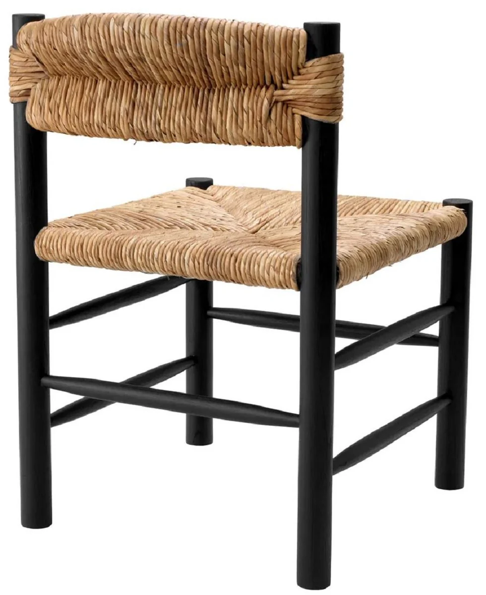 Luxus Esszimmer Stuhl Schwarz / Naturfarben 54 x 62,5 x H. 80,5 cm - Massivholz Küchen Stuhl - Esszimmer Möbel - Luxus Möbel - Esszimmer Einrichtung - Luxus Einrichtung