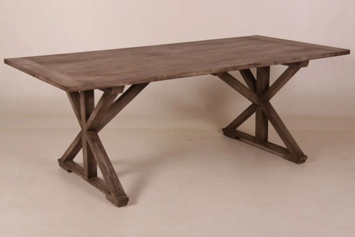 Vintage Teak Esstisch Rustic Grey 210 x 100 cm - Landhaus Stil Tisch Teakholz