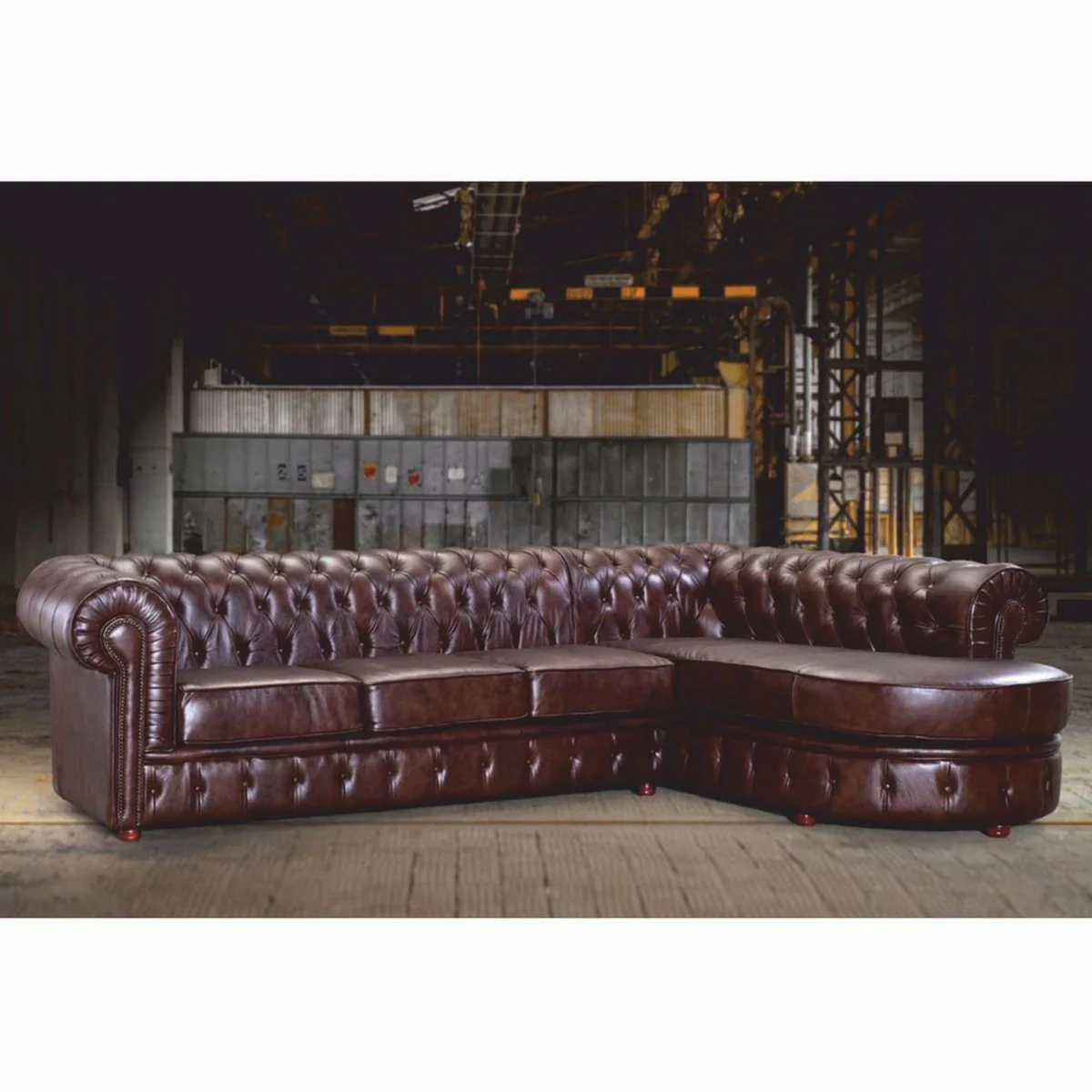 Luxus Chesterfield Leder Ecksofa Dunkelbraun 293 cm - Chesterfield Möbel