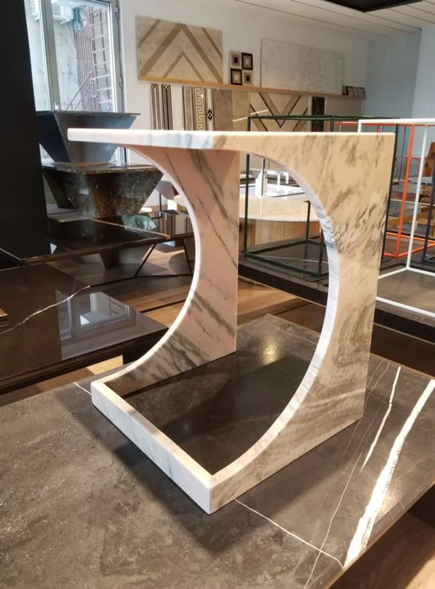 Luxus Marmor Beistelltisch Weiß / Grau 40 x 40 x H. 55 cm - Marmor Tisch - Marmor Blumentisch - Luxus Marmor Wohnzimmer Möbel