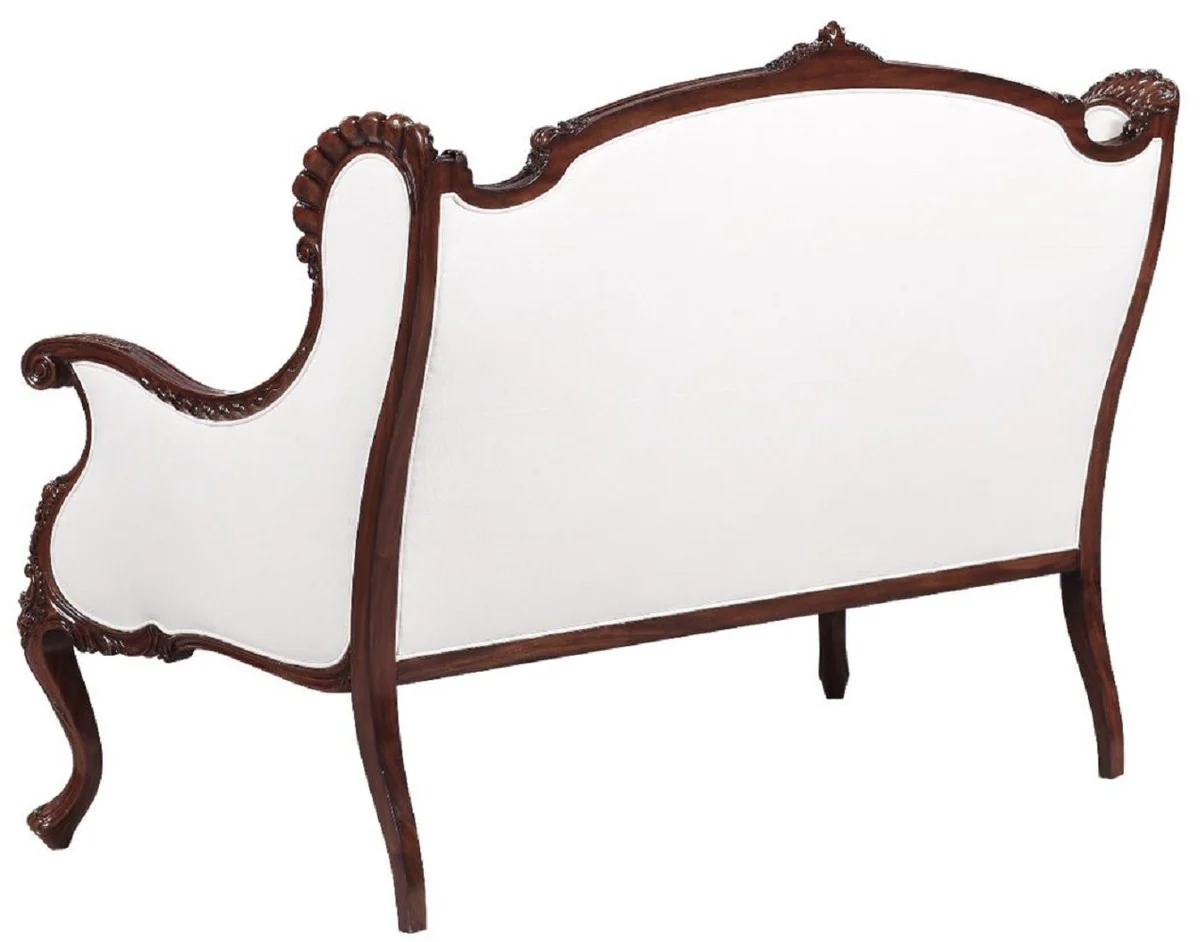 Luxus Barock Sofa Weiß / Dunkelbraun - Prunkvolles Wohnzimmer Sofa im Barockstil - Barock Wohnzimmer Möbel - Edel & Prunkvoll