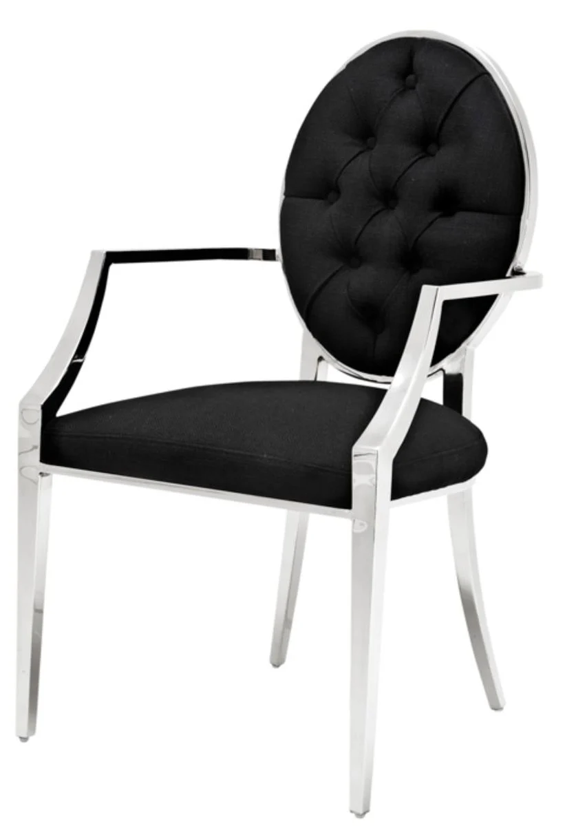 Luxus Esszimmerstuhl mit Armlehnen Silber / Schwarz 57 x 65 x H. 98 cm - Esszimmermöbel