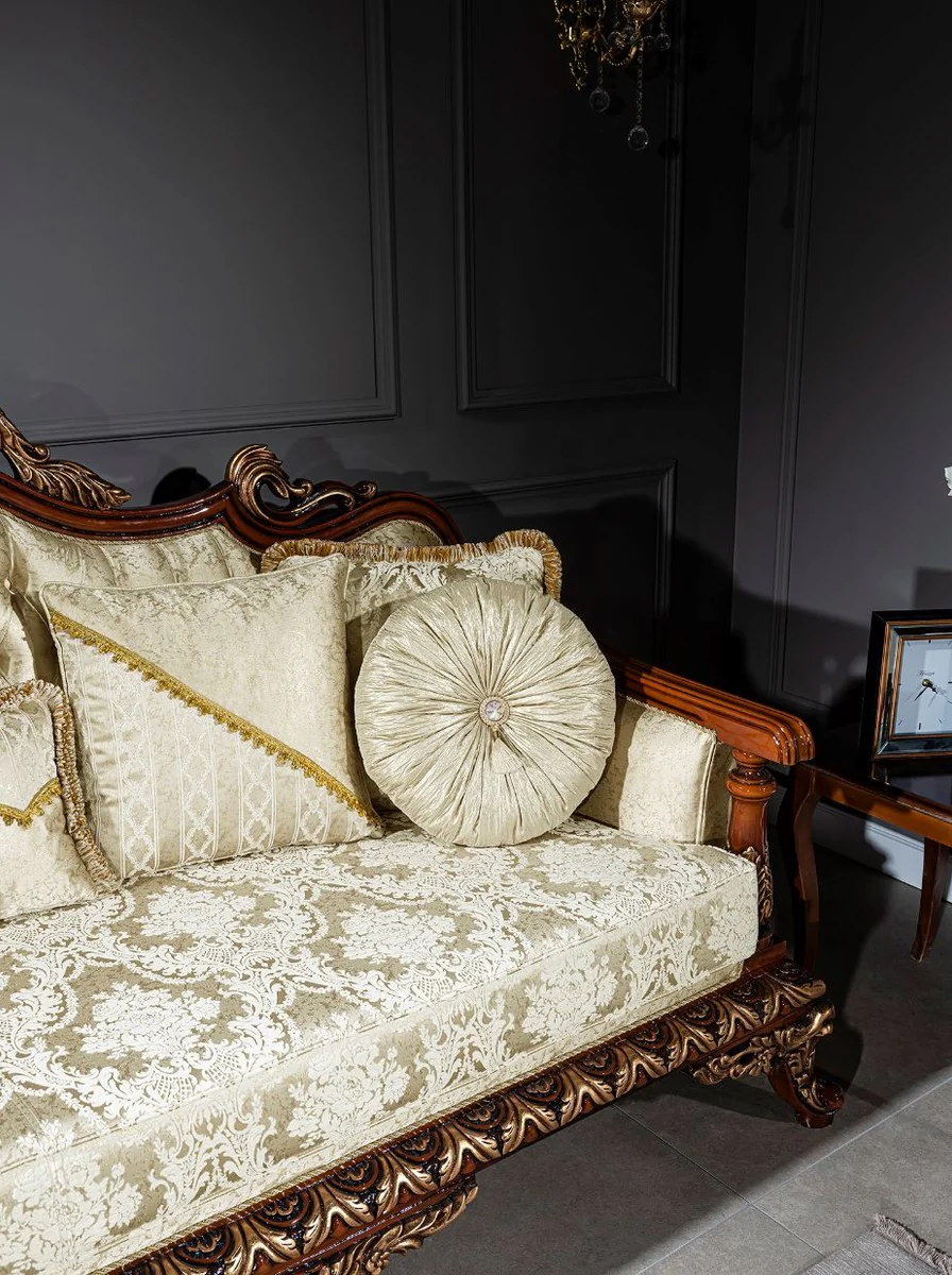 Luxus Barock Wohnzimmer Set Gold / Braun / Bronze - 2 Sofas & 2 Sessel & 1 Couchtisch - Wohnzimmer Möbel im Barockstil - Edel & Prunkvoll