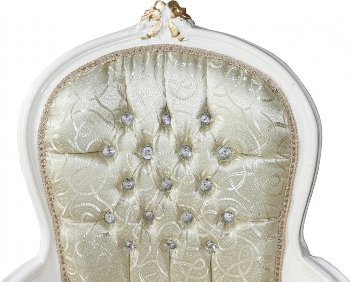 Barock Salon Stuhl Mod1 Creme / Gold mit Bling Bling Glitzersteinen