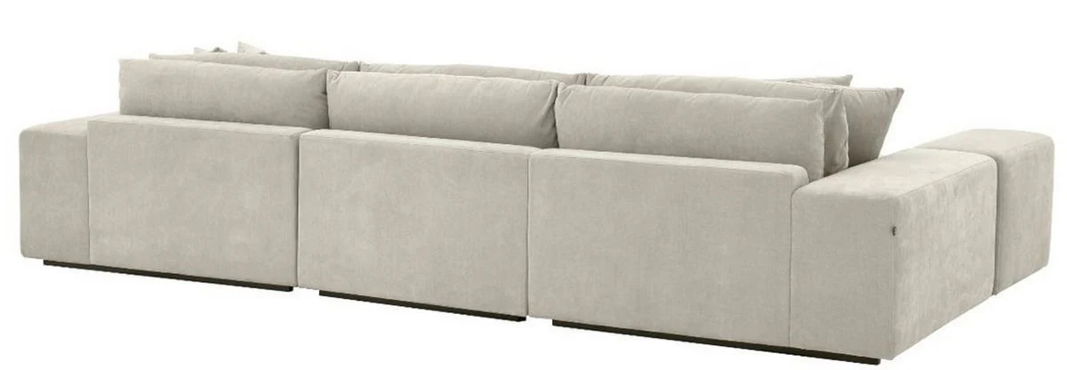 Luxus Ecksofa Sandfarben / Schwarz 380 x 200 x H. 90 cm - Wohnzimmer Sofa mit Kissen - Luxus Qualität