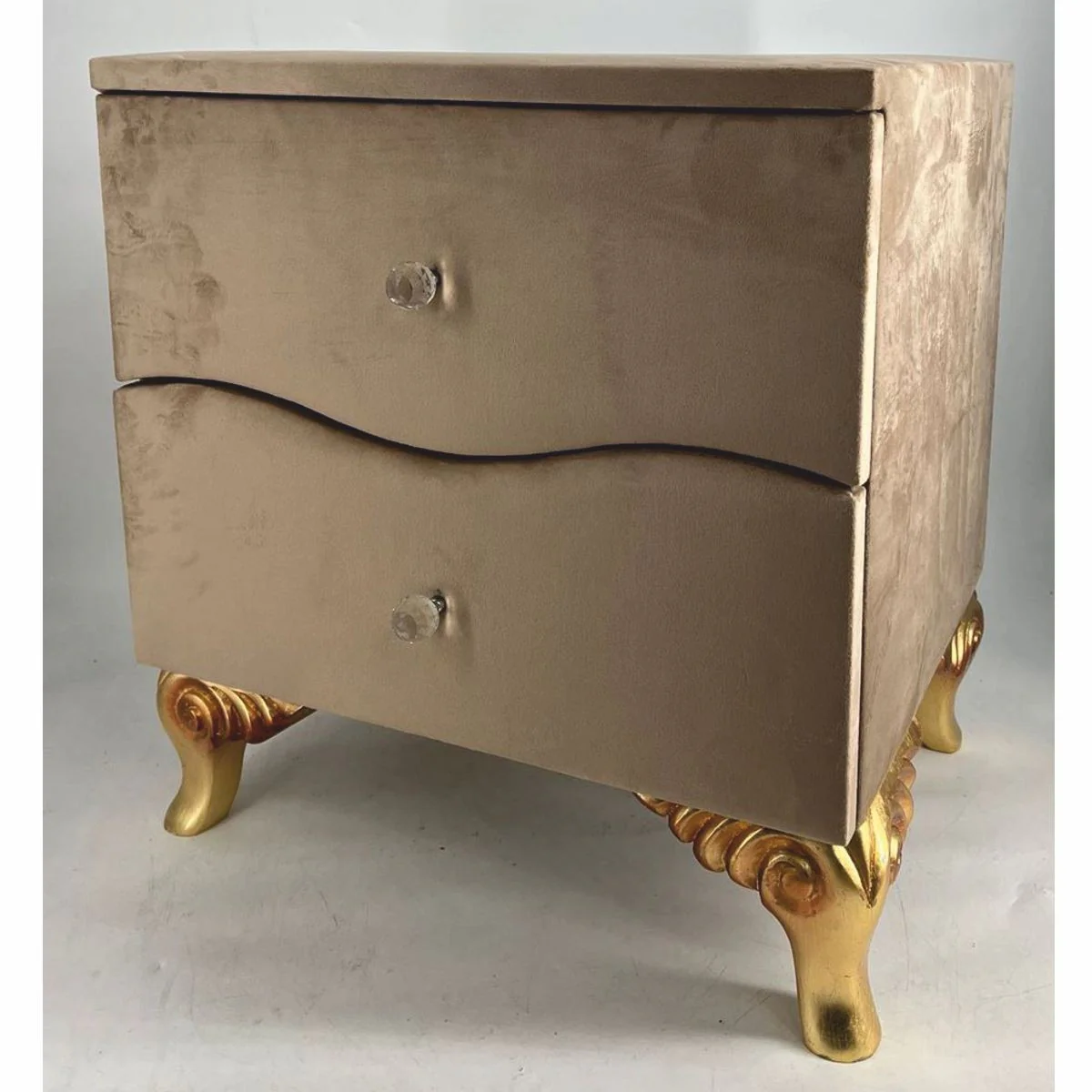 Barock Nachtkommode mit 2 Schubladen Braun / Gold - Barockstil Schlafzimmer Möbel