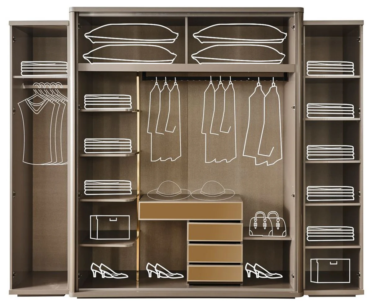 Luxus Art Deco Schlafzimmerschrank Grau / Gold 280 x 60 x H. 229 cm - Verspiegelter Kleiderschrank mit 4 Türen - Schlafzimmer Möbel - Art Deco Möbel - Luxus Möbel - Luxus Einrichtung