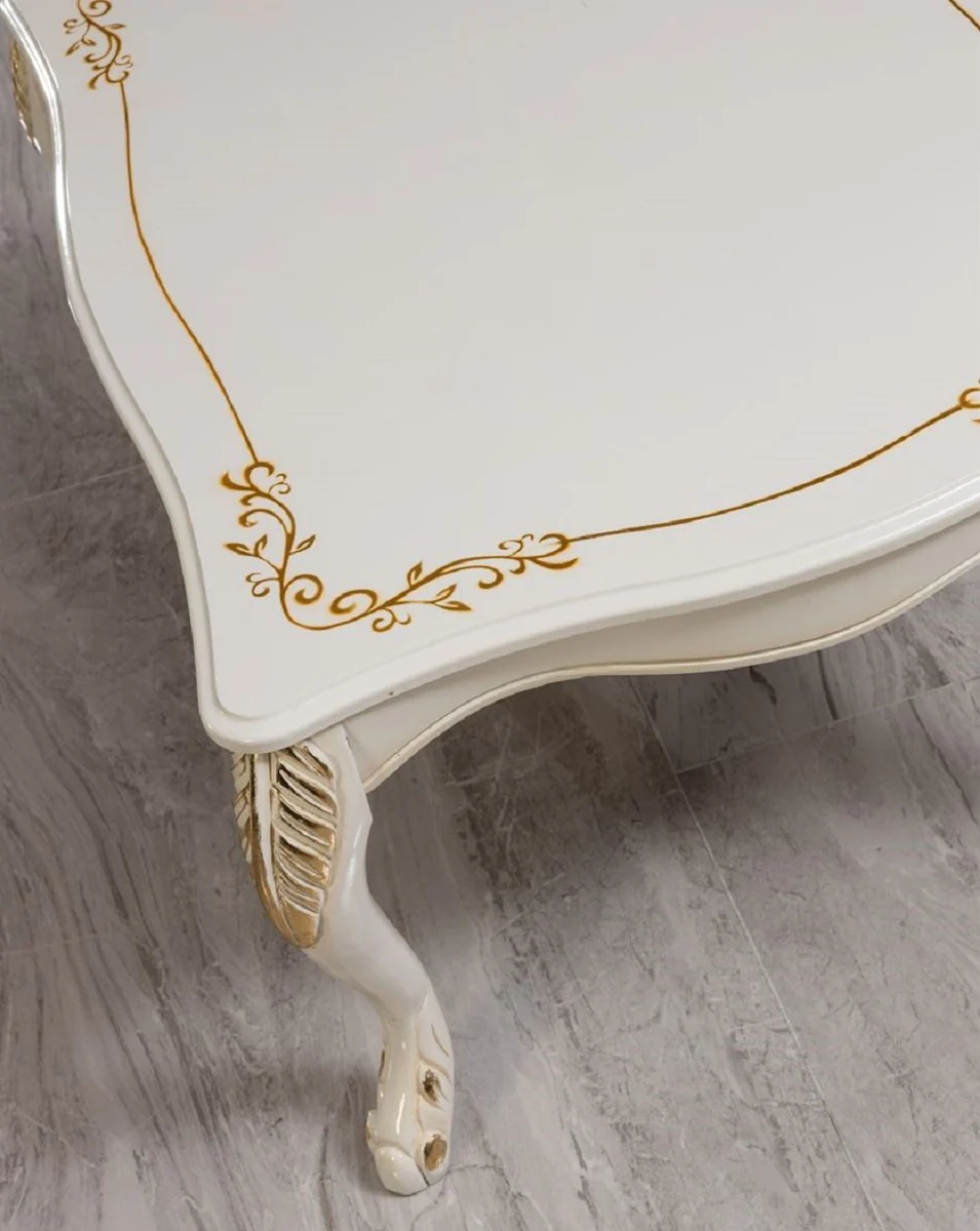 Luxus Barock Couchtisch Weiß / Gold - Handgefertigter Barockstil Wohnzimmertisch - Luxus Möbel im Barockstil - Barockstil Wohnzimmer Möbel - Barock Einrichtung - Barock Möbel