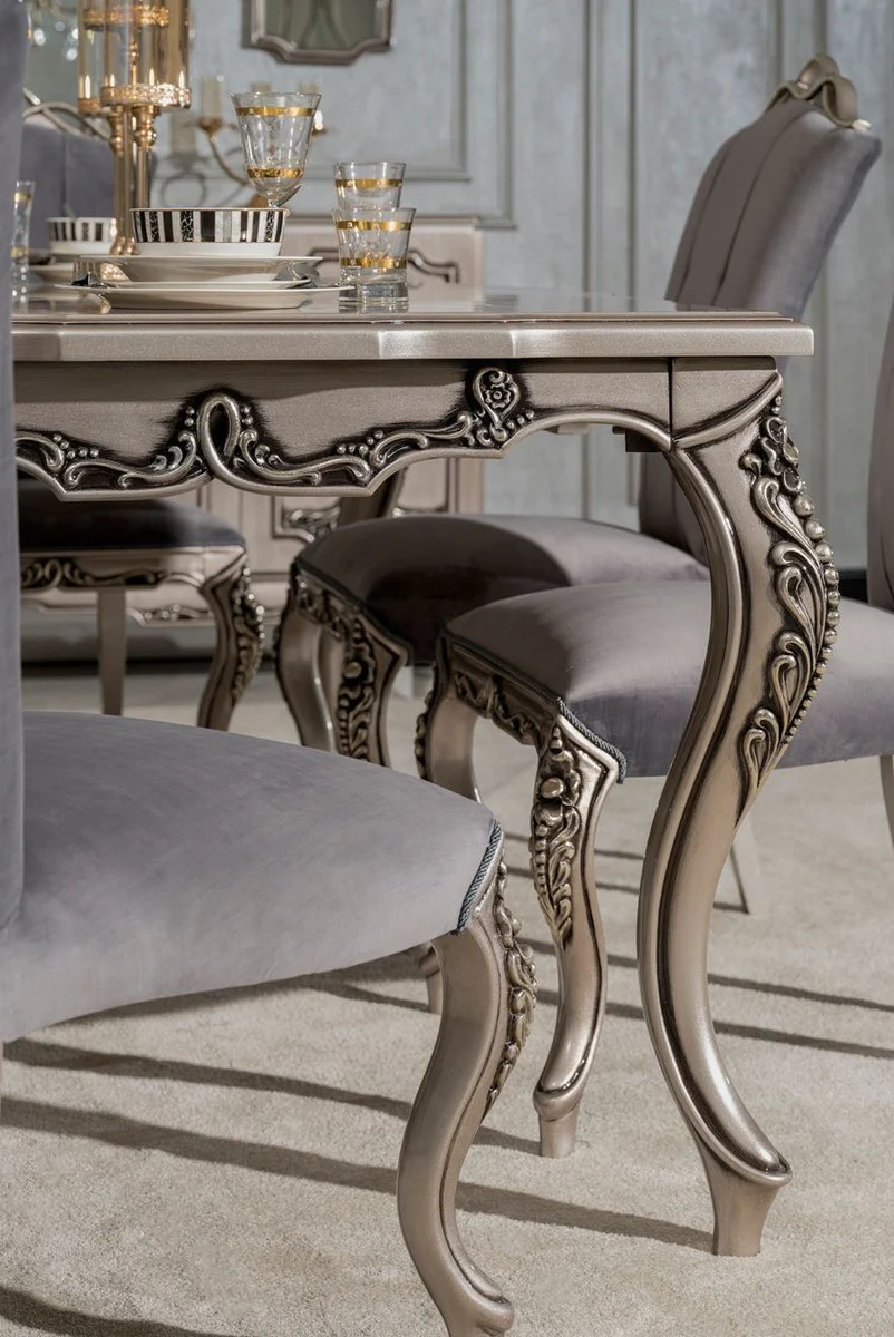 Luxus Barock Esszimmer Stuhl 6er Set Grau / Silber - Prunkvolle Barockstil Küchen Stühle - Luxus Esszimmer Möbel im Barockstil - Barock Esszimmer Möbel - Barockstil Möbel