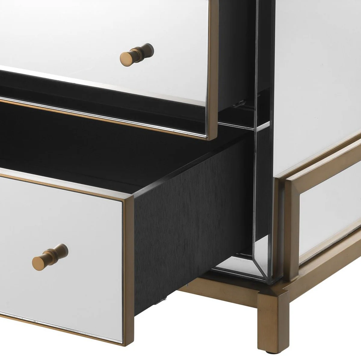 Luxus Spiegelglas Kommode mit 5 Schubladen Messingfarben 88,5 x 52 x H. 87,5 cm - Verspiegelter Schlafzimmer Schrank - Schlafzimmer Möbel