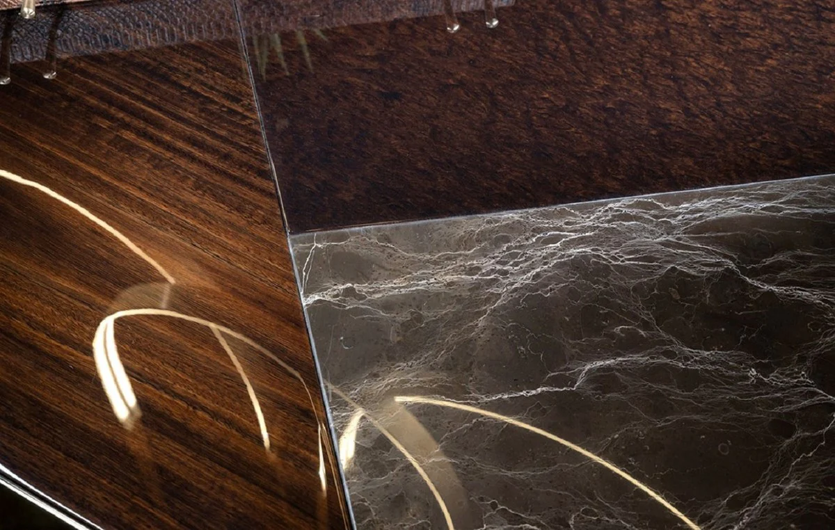 Luxus Esszimmer Set Dunkelbraun / Creme / Grau / Hellbraun / Gold - 1 Luxus Esstisch & 6 Luxus Esszimmerstühle - Esszimmer Möbel - Luxus Möbel - Luxus Einrichtung