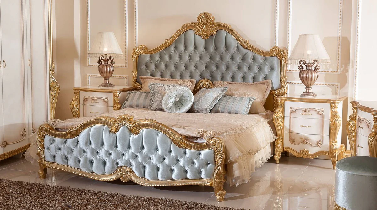 Luxus Barock Nachtkommode Weiß / Braun / Gold 75 cm