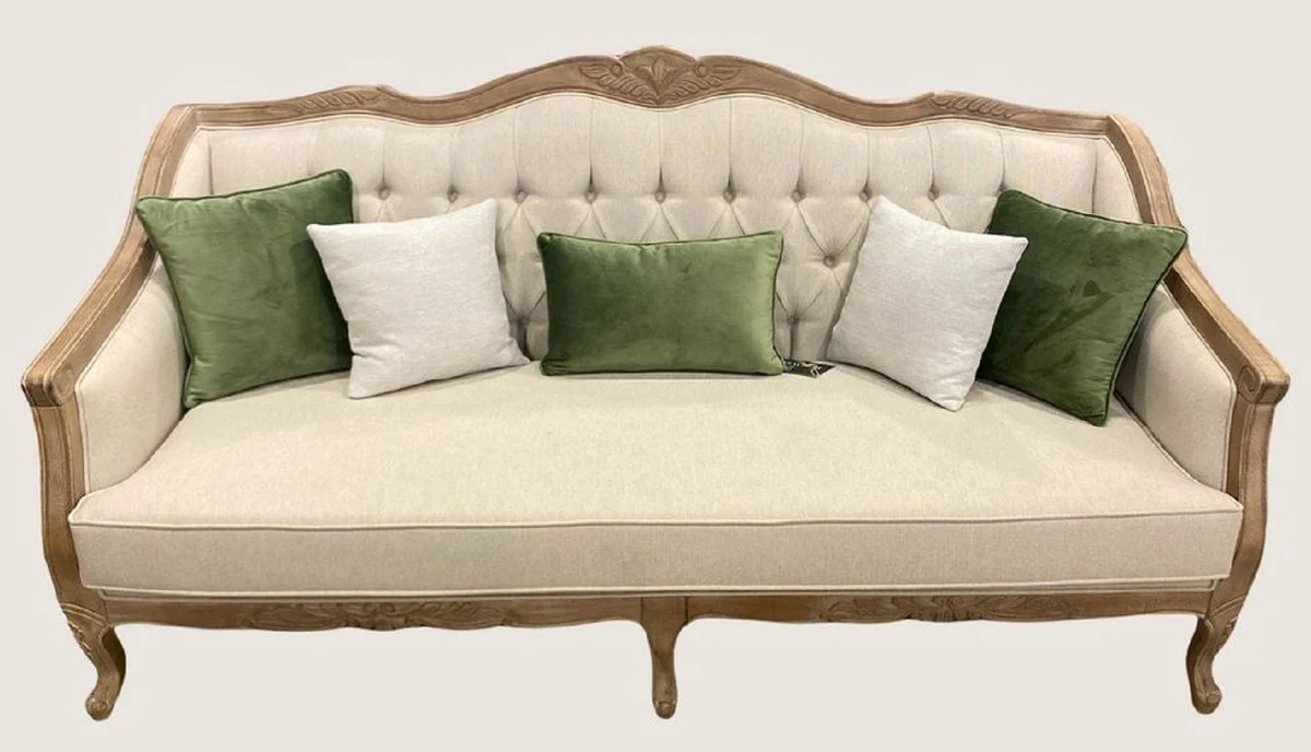 Luxus Barock Sofa Creme / Naturfarben - Handgefertigtes Wohnzimmer Sofa - Luxus Wohnzimmer Möbel im Barockstil - Barock Interior - Edel & Prunkvoll