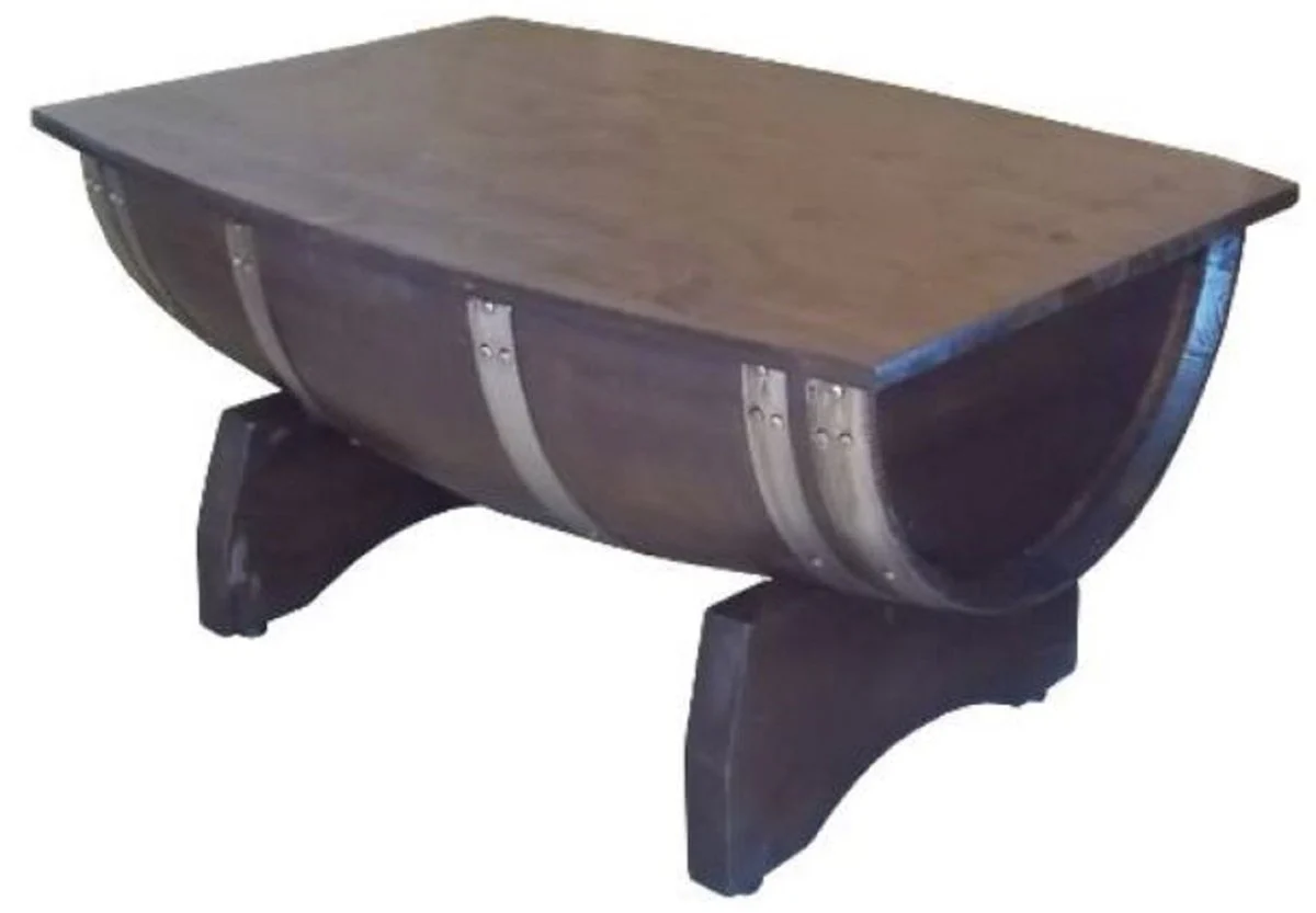 Luxus Fass Couchtisch Braun / Silber 100 x 86 x H. 55 cm - Massivholz Weinfass Tisch mit klappbarer Tischplatte - Garten Terrassen Gastronomie Möbel