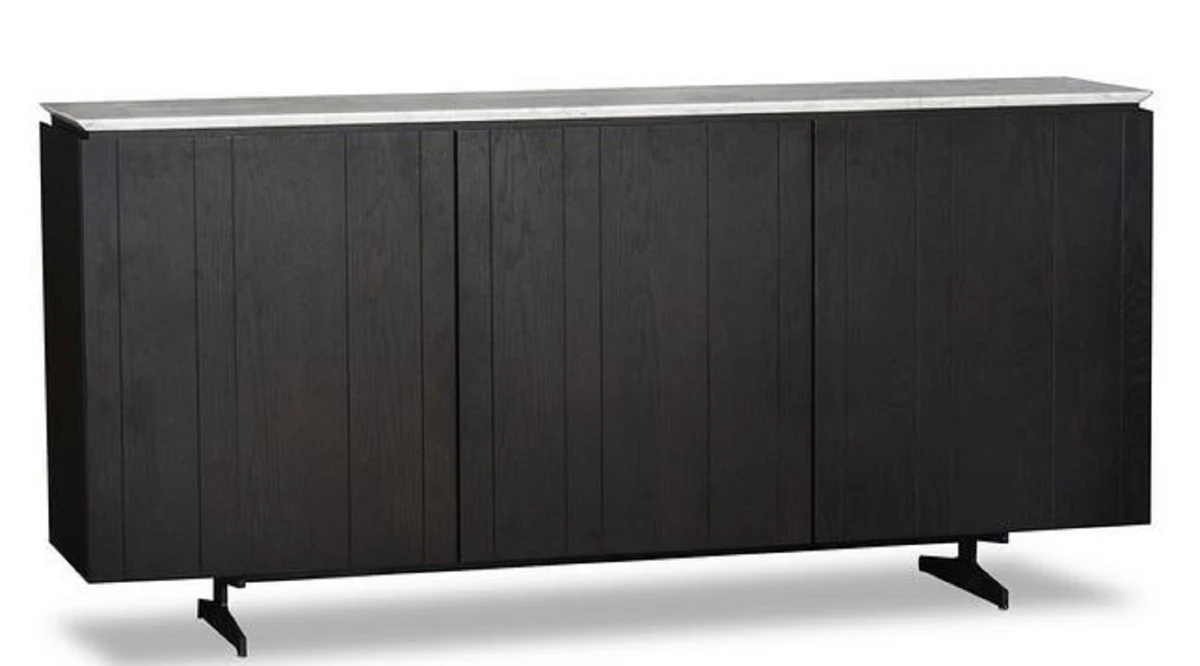 Luxus Sideboard mit 3 Türen und Marmorplatte Schwarz / Grau 179 x 40 x H. 80 cm - Wohnzimmerschrank - Luxus Qualität
