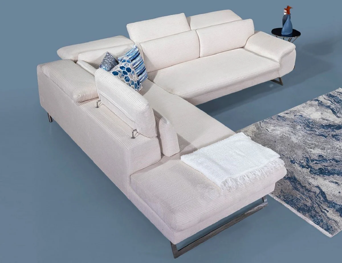 Luxus Ecksofa mit verstellbaren Rückenlehnen Creme / Silber 305 x 260 cm