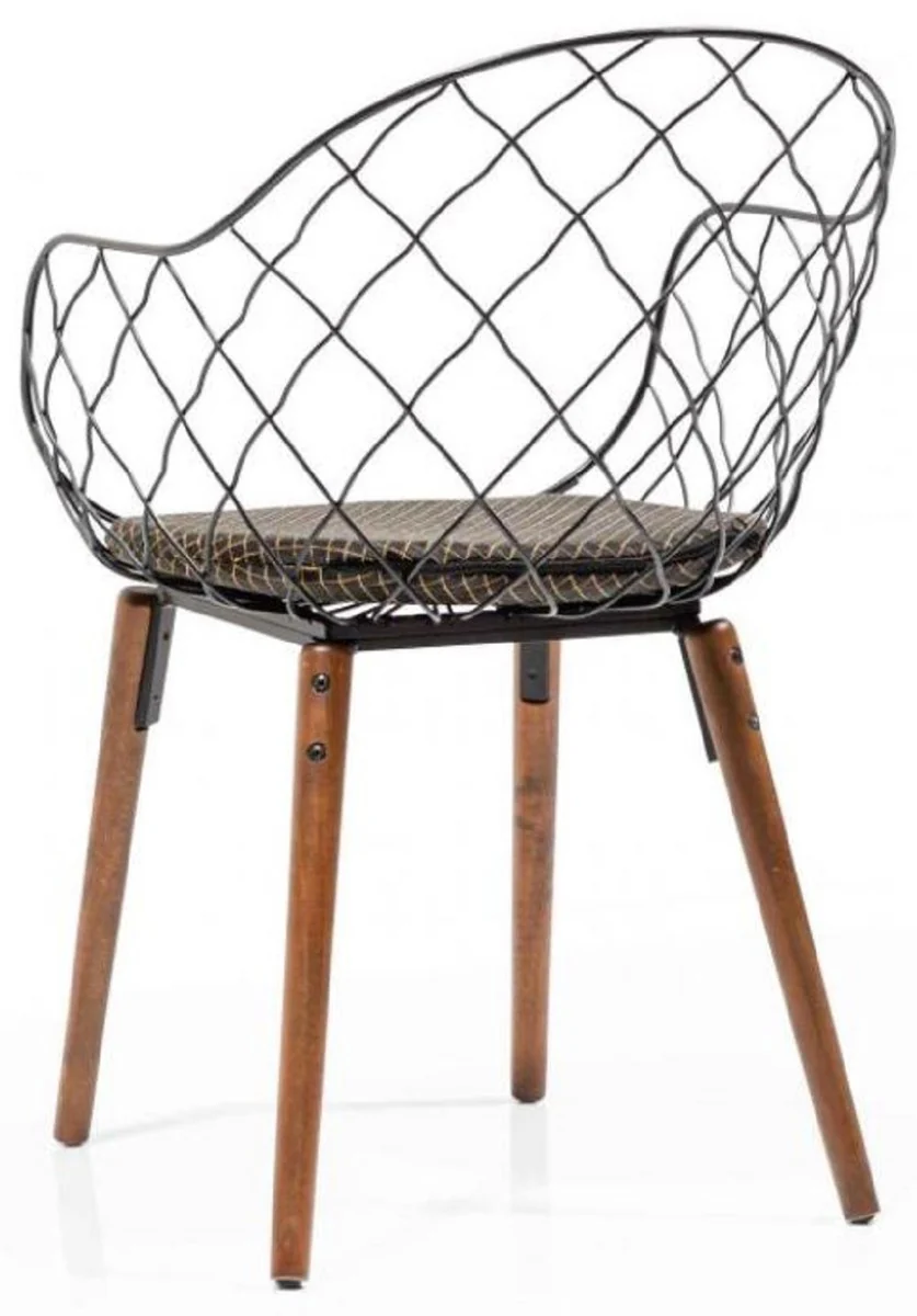 Luxus Gartenstuhl Set Schwarz / Gold / Grau / Braun 40 x 40 x H. 81 cm - Moderne Gartenstühle mit Armlehnen - Garten & Gastronomie Möbel