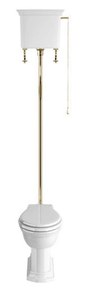 Luxus Jugendstil WC mit Hänge Spülkasten Weiß / Vintage Gold 54,5 x H. 225 cm - Badezimmer Möbel - Luxus Qualität