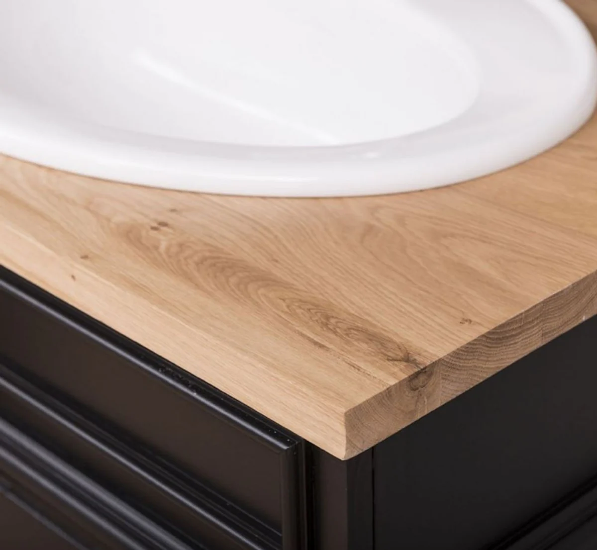 Landhausstil Badezimmer Set Schwarz / Naturfarben - 1 Doppelwaschtisch & 1 Wandspiegel - Massivholz Badezimmermöbel im Landhausstil