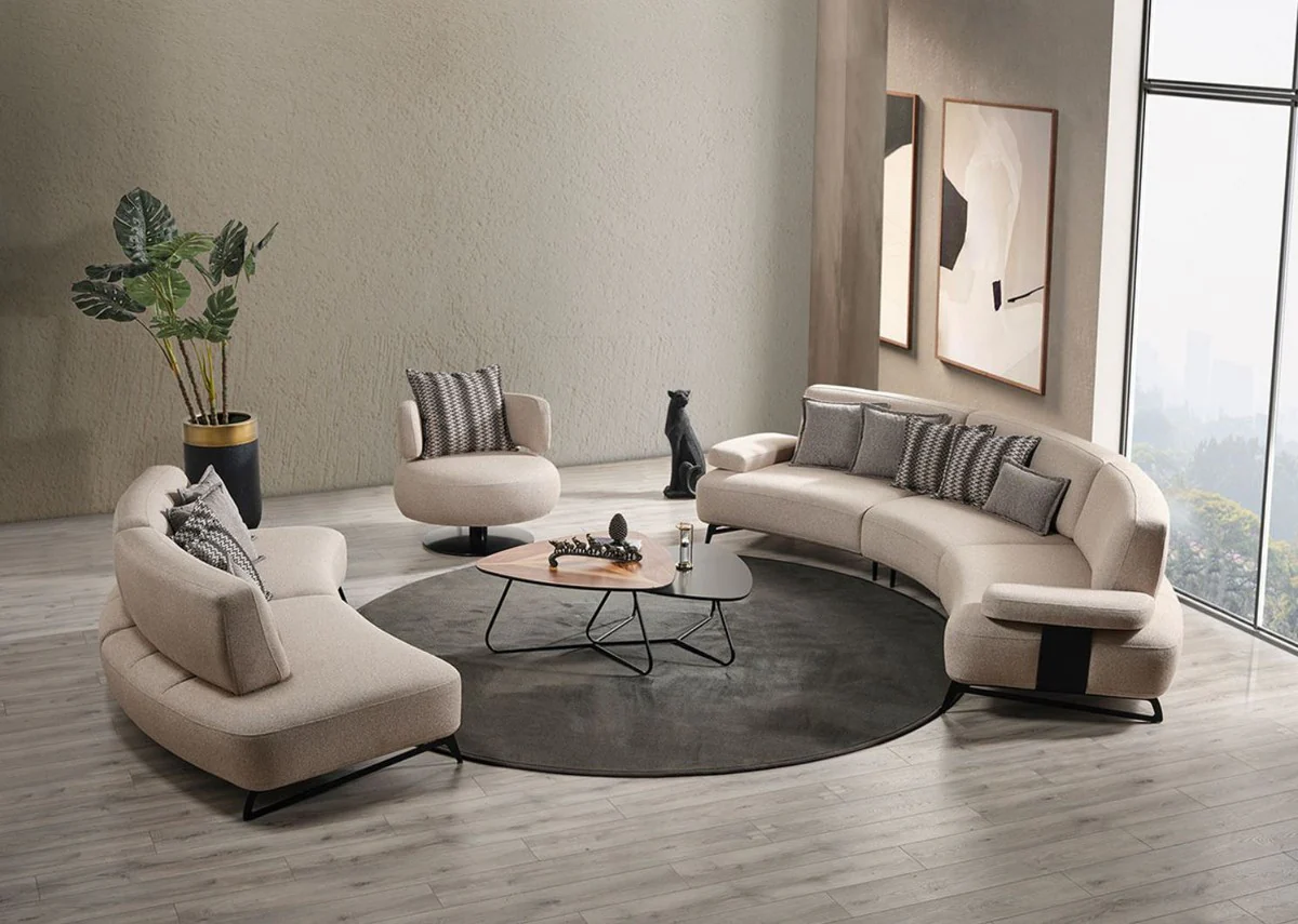 Luxus Sofa mit verstellbaren Rückenlehnen Beige / Schwarz 240 cm