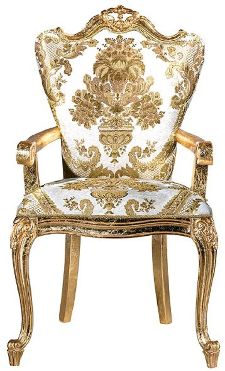 Luxus Barock Esszimmerstuhl Set Weiß / Gold - 6 handgefertigte Küchen Stühle im Barockstil - Barock Esszimmer Möbel - Edel & Prunkvoll