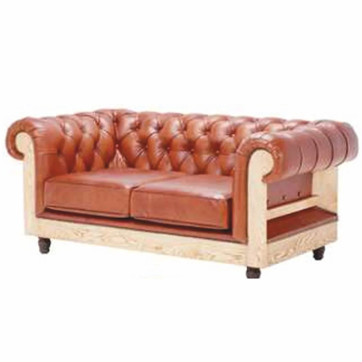 Luxus Chesterfield Leder Sofa Hellbraun / Naturfarben / Dunkelbraun 180 cm