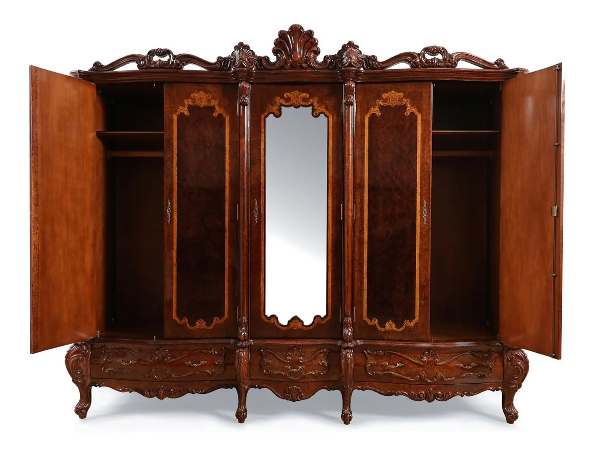 Luxus Barock Schlafzimmer Schrank mit 5 Türen Braun 305 cm - Barock Möbel